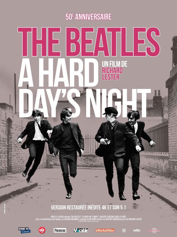 Affiche du film A Hard Days night (Quatre garçons dans le vent) (1964) de Richard Lester. Voir A Hard Days night (Quatre garçons dans le vent) en streaming / torrent sur meilleurs-films.fr